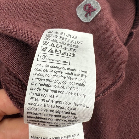 Calvin Klein Sweater Women XL Burgundy V Neck Collar Wool Blend Pullover Knit - Picture 9 of 12